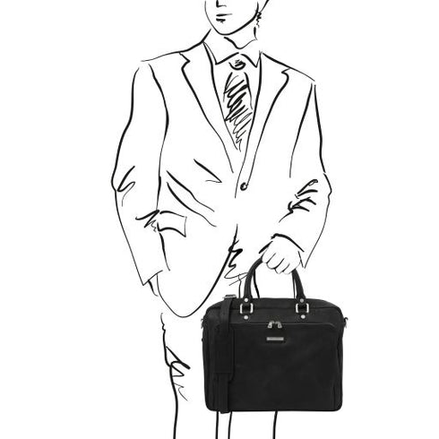 Pisa - Leather laptop briefcase with front pocket